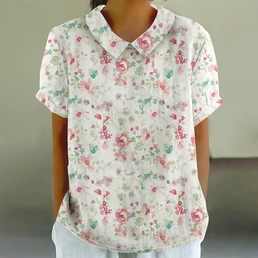 

Floral Print Woman Clothing Korean Reviews Many Clothes Woman Clothes Lapel Graphic T Shirts Female Clothing Short Sleeve Tee