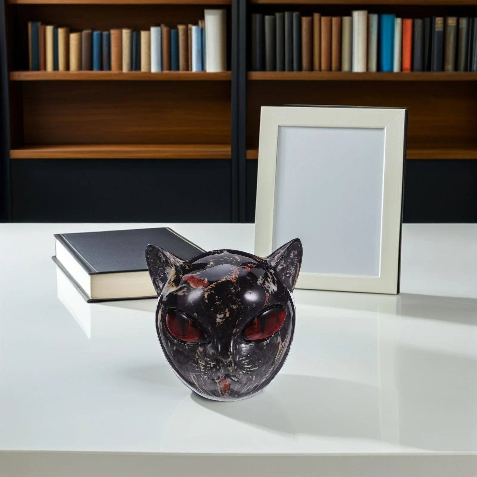 

Carved Resin Cat Figure Ornament Head Sculpture Black Stone Figurine Garden Home Decor