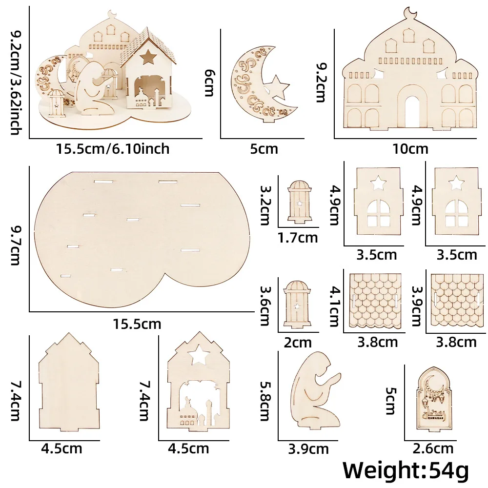 1set DIY Wooden Ramadan Puzzle Toys Eid Mubarak Can Graffiti Castle Puzzle Ramadan Decorations Eid al-Fitr Islamic Ramadan Gift