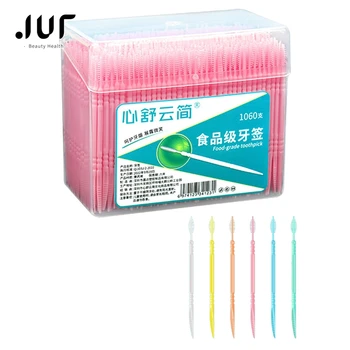 Escova Dental Floss Interdental Toothpick, Double Head Dentes Stick, Oral Care, Produtos ecológicos plásticos, 1060 pcs por caixa