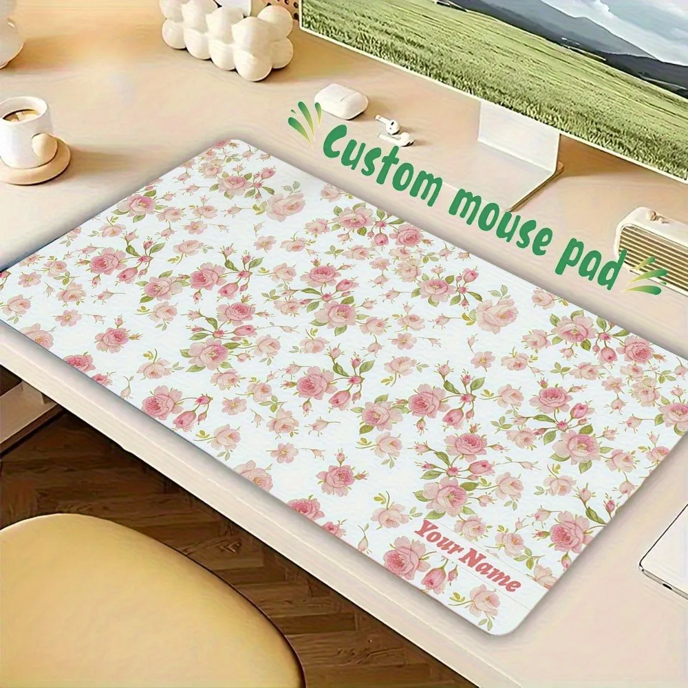 Customizable Light Pink Floral Design Mouse Pad Multi Sizes, Decor Desk Mat Holiday Gift For Office Colleague Family Friend