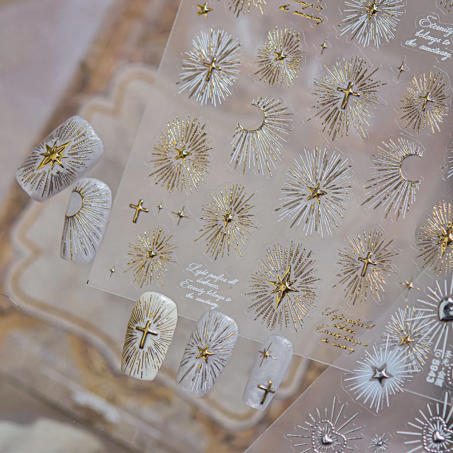 Autocollants pour ongles à estampage à chaud, de luxe léger et exquis, motifs rétro 'Sainte Lumière et Foi', accessoires de décoration pour nail art