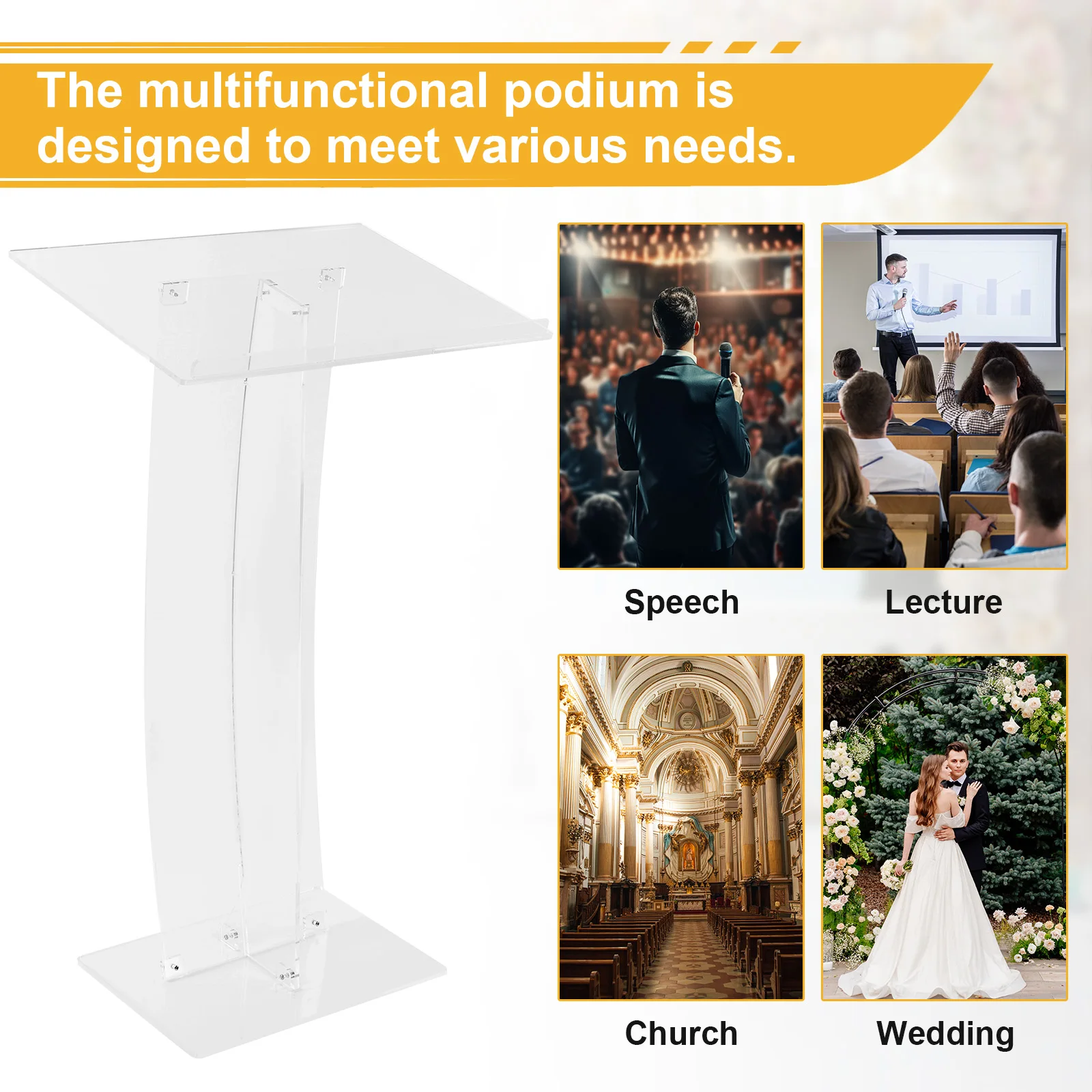 43.31 Inch Acrylic Clear Conference Podium School Speech Lectern Podium for Churches Speeches Weddings Classroom