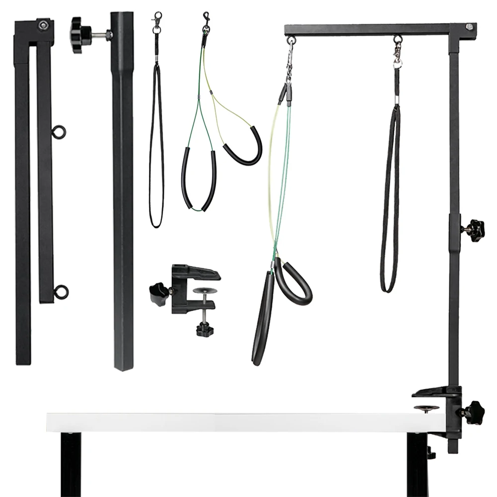 Dog Shower Stand Stainless Steel Pet Dog Grooming Table Bracket Arm with Restraint Rope Telescopic Pet Grooming Stand with Sling