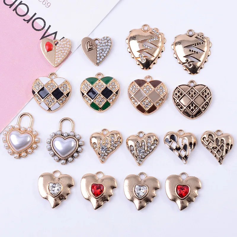 

100Pc set Korean version alloy various heart-shaped DIY handmade jewelry necklace earrings, crystal inlaid pearl love pendant
