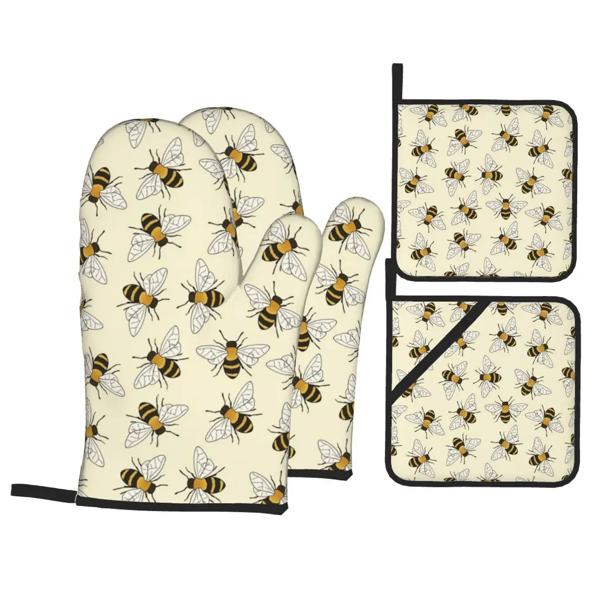 

Happy Busy Bees Oven Mitts and Pot Holders Sets of 4 High Heat Resistant Oven Mitts with Oven Gloves and Hot Pads