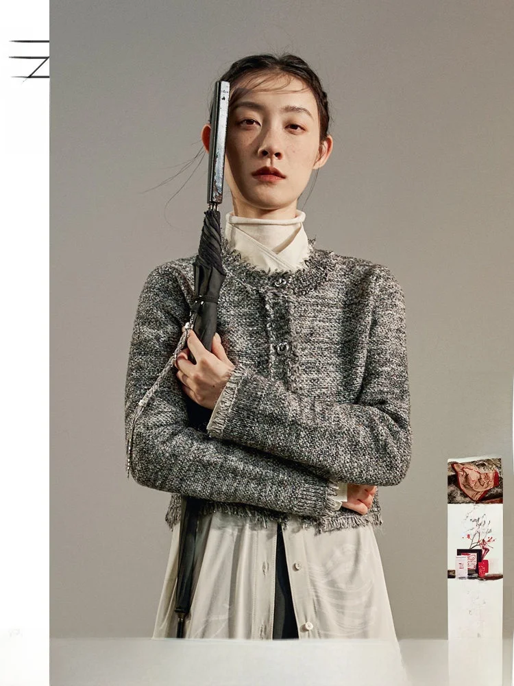 

Original Design Knitwear Cardigan Spring New Sle Ladies Outerwear ort Coat Casual Cotton Long Sve Low round Ne