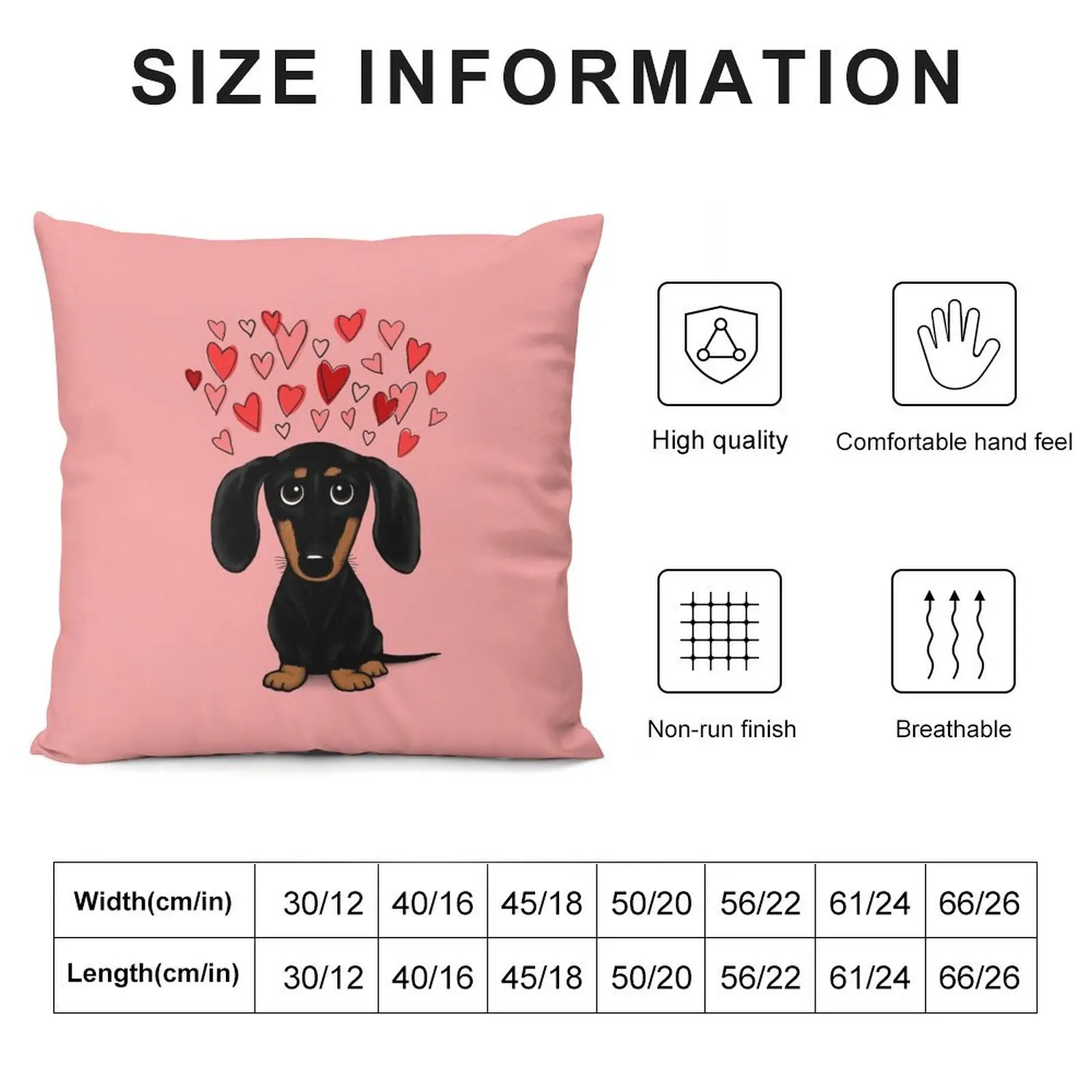 Dachshund with Valentine Hearts Cute Black and Tan Wiener Dog Throw Pillow autumn decoration pillow