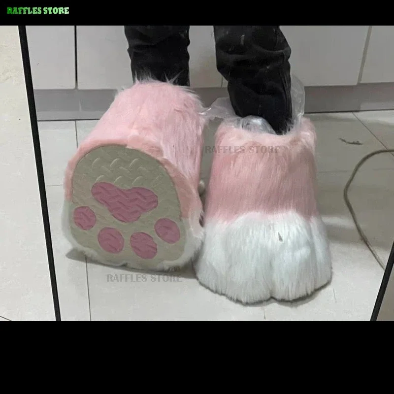 Fursuit-Cute Fluffy Animal Cosplay Shoes, Rubbit Cat Boots, Furry Cos Wearable Costume, Unisex Manga Party, Accessoires