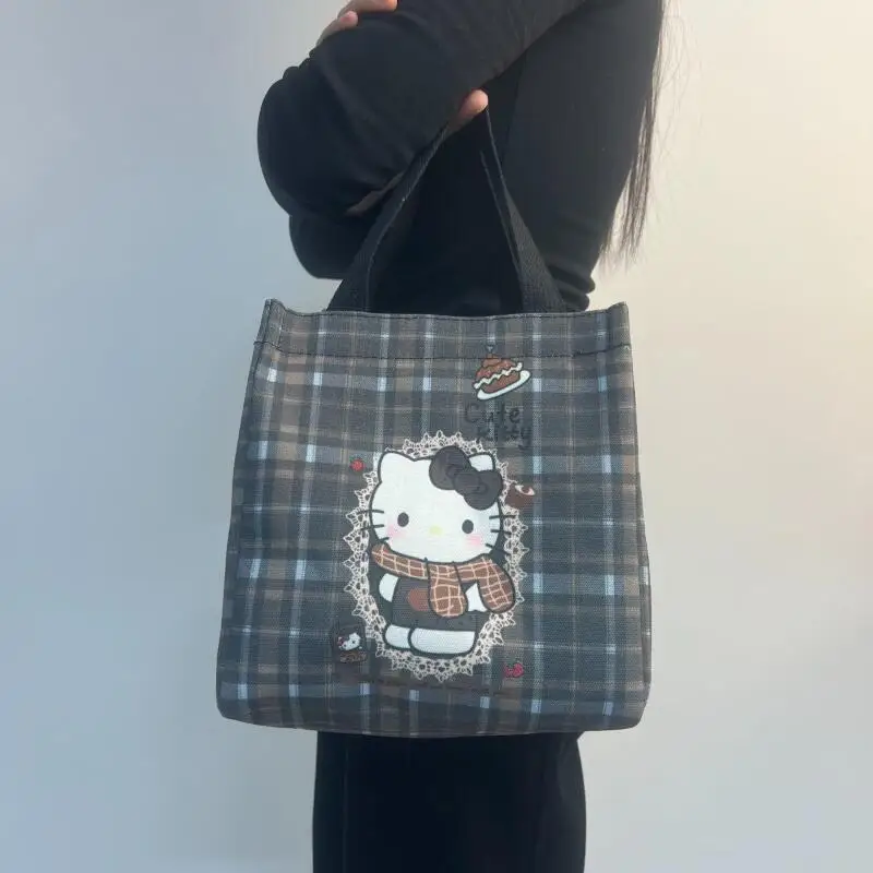 

Холщовая сумка для обеда Hello Kitty для офисного работника Sanrio, студенческая сумка Kawaii с героями мультфильмов, большая вместительная сумка для хранения, портативная, универсальная