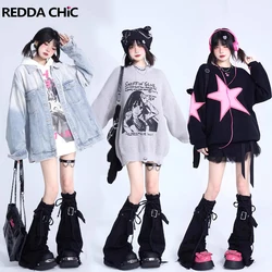 REDDACHiC Bandage Black Long Socks Women's Gaiter Y2k Lolita Goth Cross Stitch Denim Leg Warmers Grayu Knee-length Boots Cover