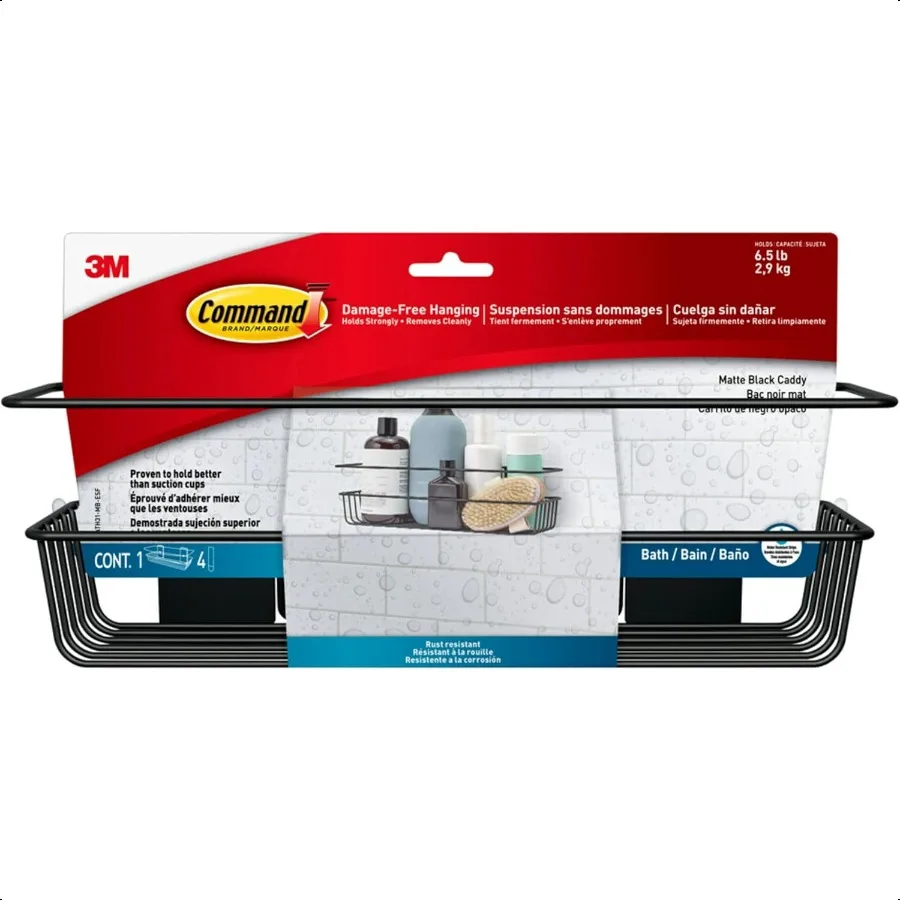 

Shower Caddy Matte Black with Water Resistant Strips Bathroom Organizer Holds up to 6.5 lbs 1 Count Pack of 1