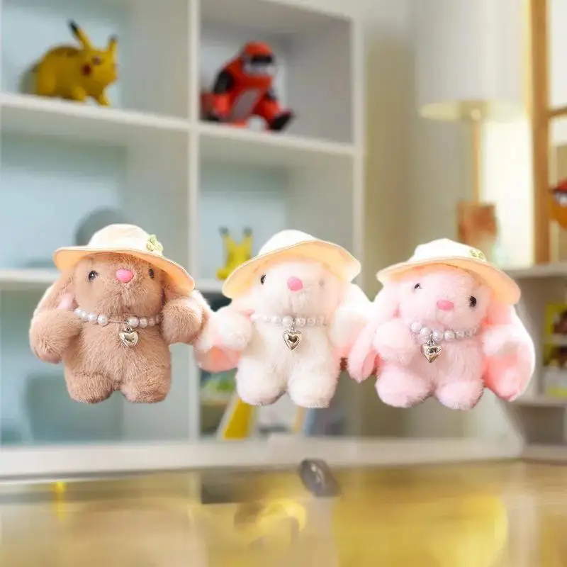Porte-clés poupée lapin en peluche, peluche lapin de dessin animé mignon, cadeau de fille Adorable, parfait pour la décoration du sac à dos et du sac