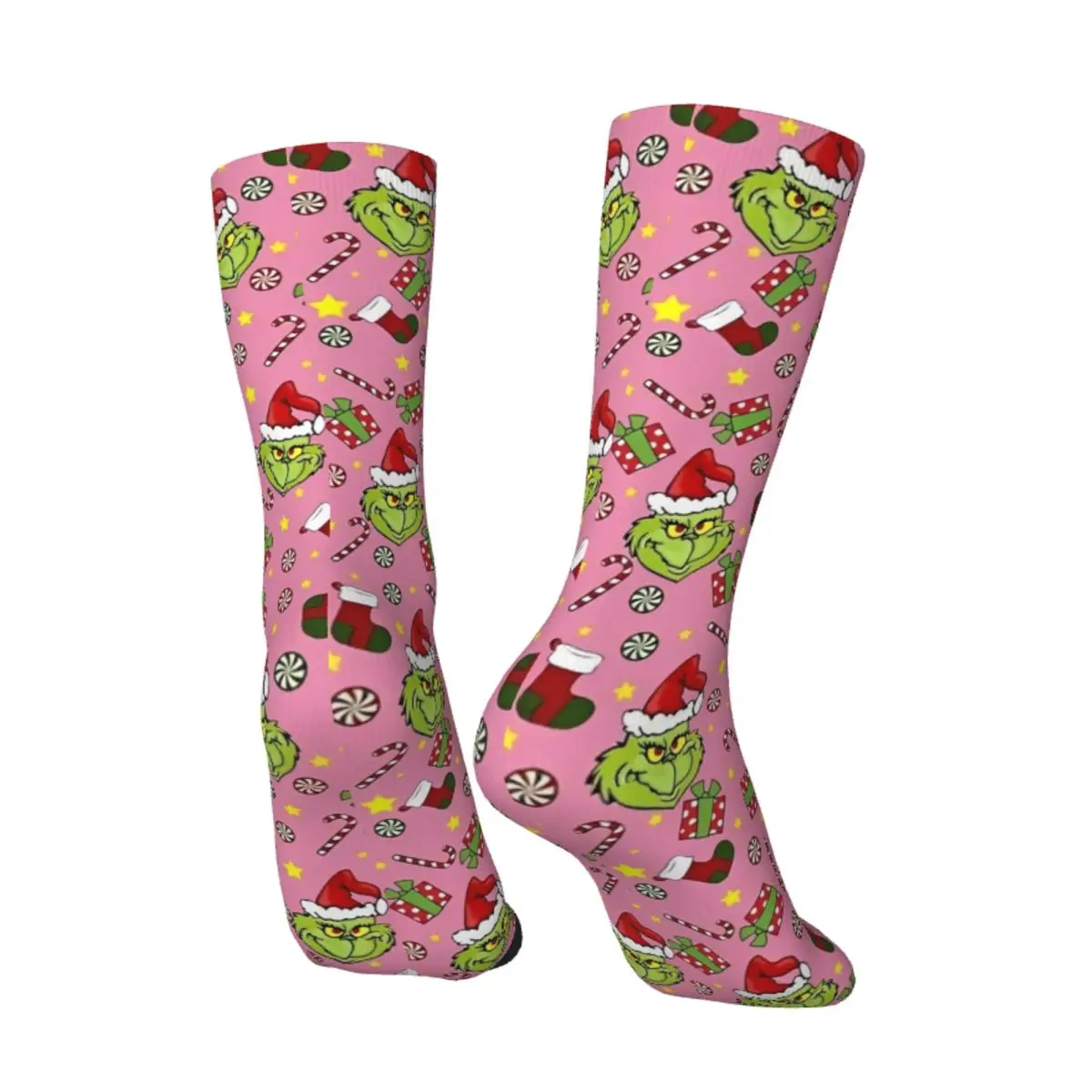 Medias rosas de Navidad-S-Green-S-Grinching, calcetines de moda de monstruo, calcetines antideslizantes de invierno para mujeres y hombres, calcetines para correr de alta calidad