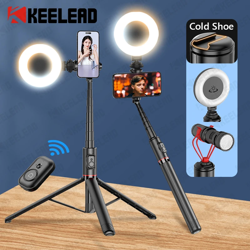 Selfie Stick Tripod Stand 72 inch, Portable Bracket with Wireless Bluetooth, Selfie Stick for iPhone/Smartphone with Cold Shoe