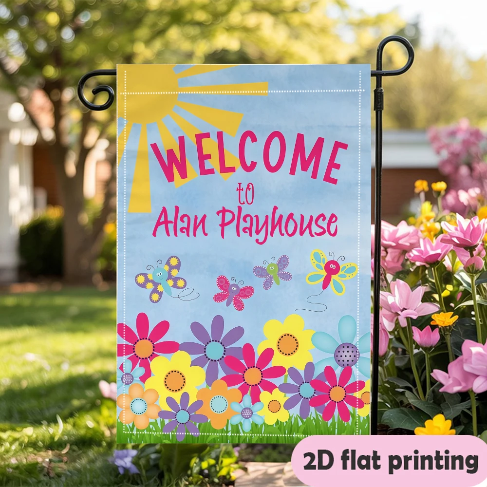 1pc double-sided Customizable Flower Butterfly Garden flag personalized custom text garden decoration 30*45cm(12x18in)