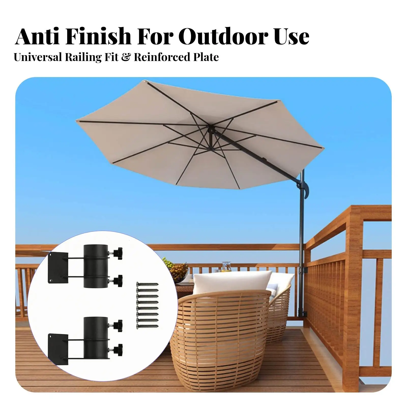 2 Pieces Deck Railing Umbrella Holder | Rust-Resistant Powder-Coated Finish, Outdoor Umbrella Mounting Bracket, Drainage Hole at
