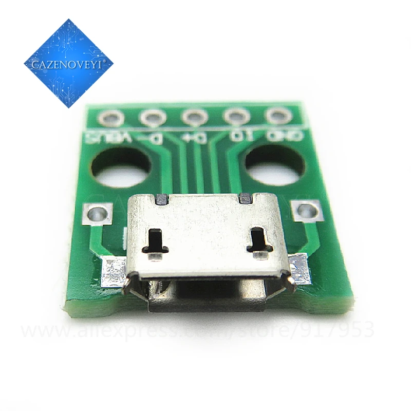 10pcs/lot MICRO USB to Adapter 5pin female connector B type pcb converter pinboard 2.54