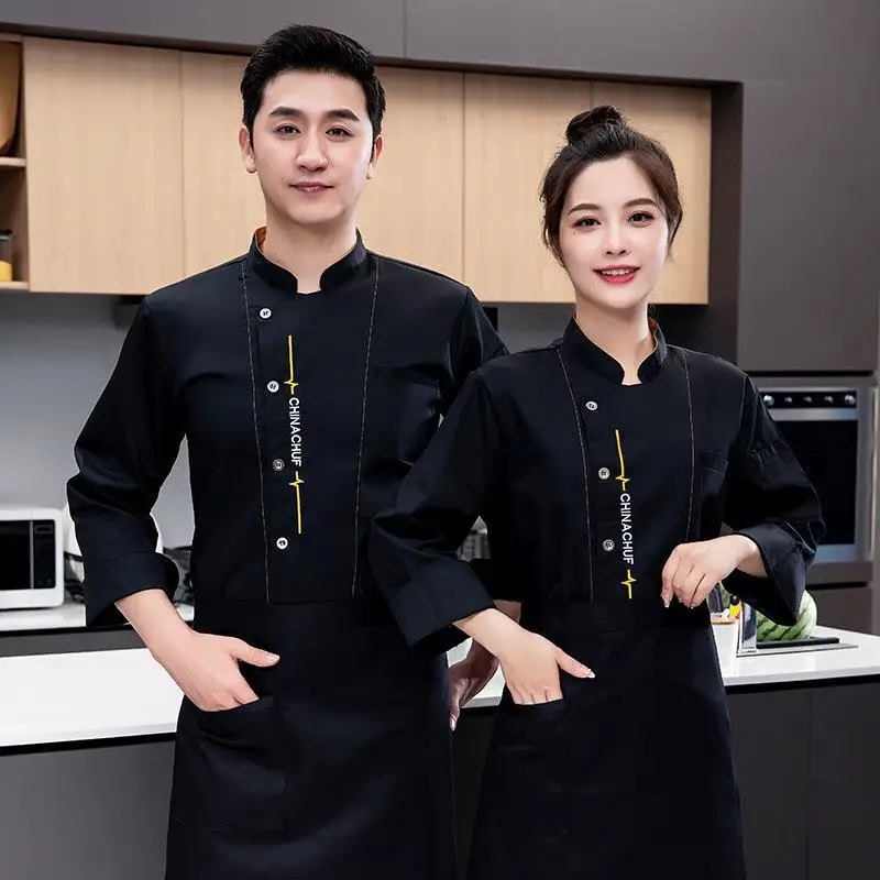 Chef Overalls Men's Long-Sleeved Autumn and Winter Dining Hotel Baking Cake Western Restaurant Kitchen Clothes