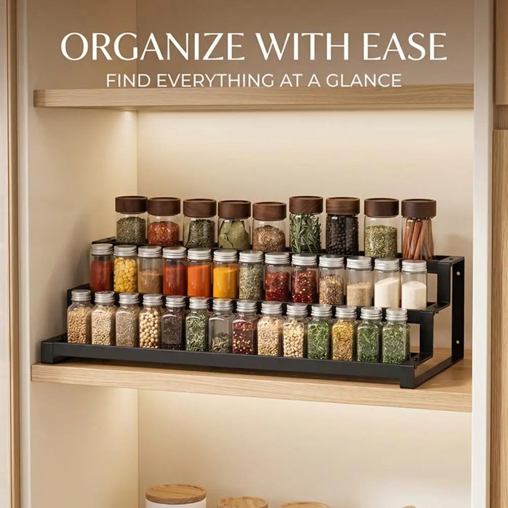 Retractable Spice Rack Three Layer Condiment Organizer Retractable 3-tier Spice Rack Organizer Heavy Duty Carbon for Kitchen