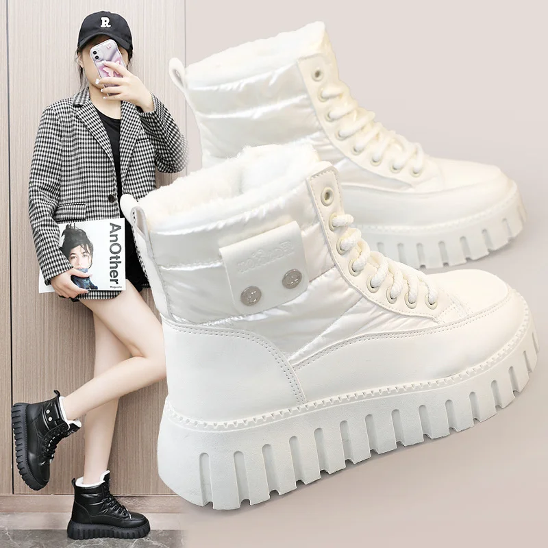 

2023 Winter Fashion Thick-Soled High-Top Snow Boots for Women Cotton-padded Shoes Fleece-lined Warm Student Short Shoes