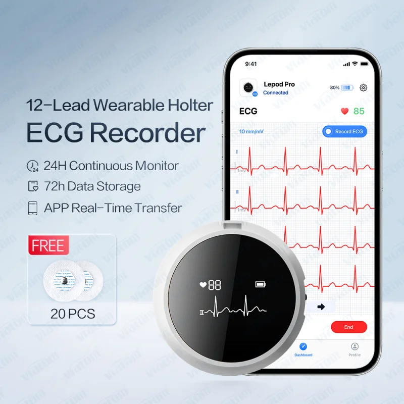 Viatom Lepod Pro 12 Channel Wireless Holter Ecg Electrodes Dissal Ekg Portable Heart Monitor