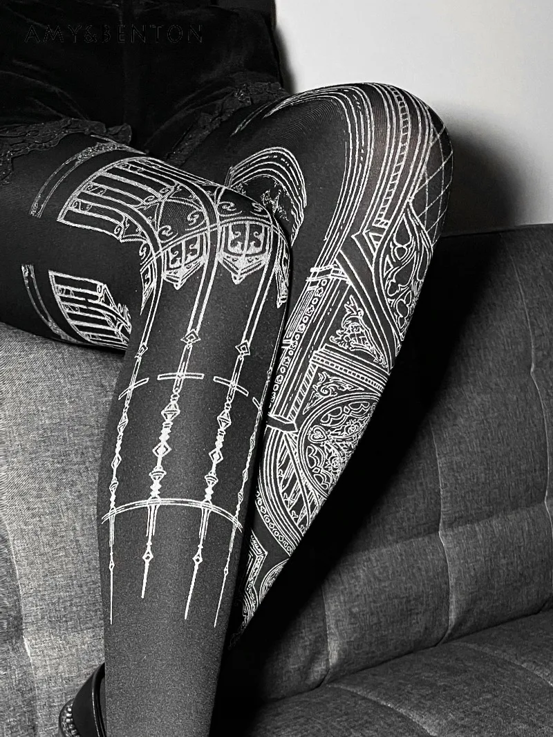 Subculture Lolita Printed Silver Foil Goth Socks Pantyhose 120d Velvet Lolita Dark Girl Punk Style Printed Sexy Pantyhose Stock