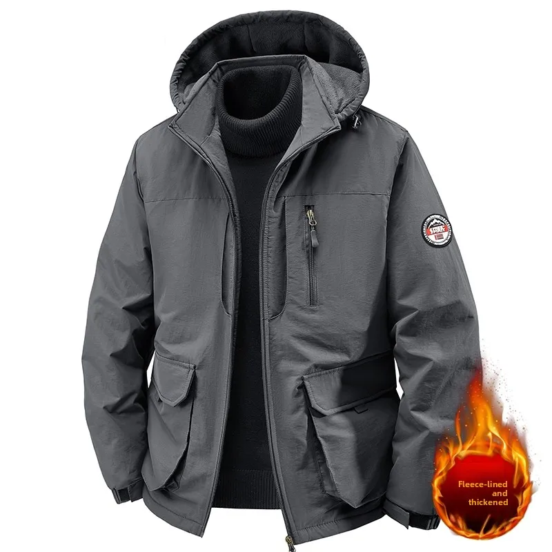 

Мужская утепленная хлопковая куртка для активного отдыха с капюшоном и множеством карманов, зимнее пальто, теплое, морозостойкое, модное, в городском стиле
