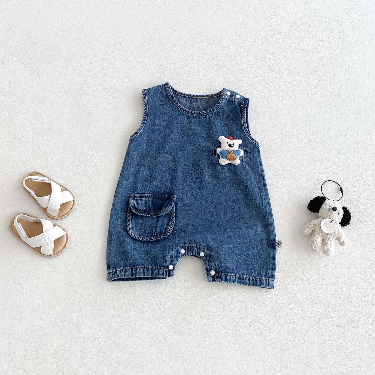 3-24M Summer Baby Rompers Korean Cute Toddler One Piece Cartoon Dogs Infant Clothes Boys Cowboy Jumpsuit
