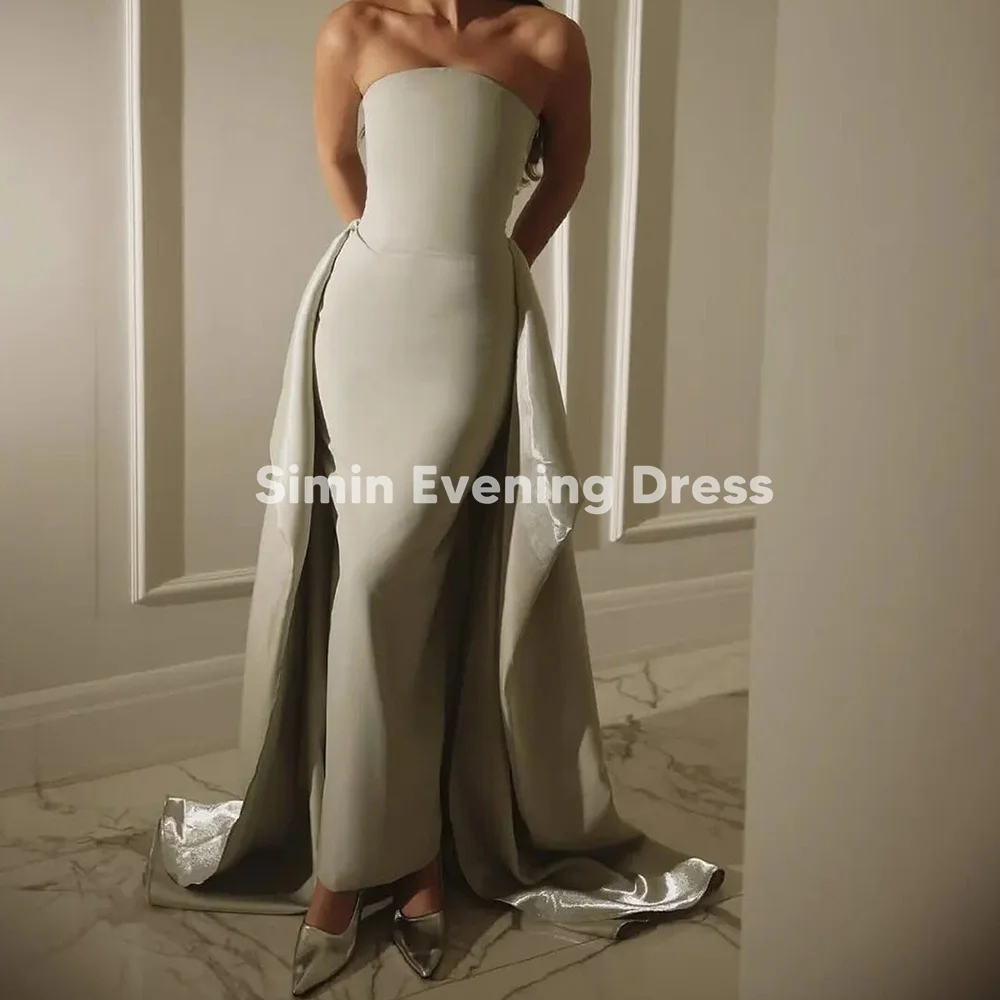 

Simin Crepe Women's Strapless Sheath Ankle-Length Evening Dresses With Sleeve Satin Sweep Train Formal Party Gown Elegant 2025
