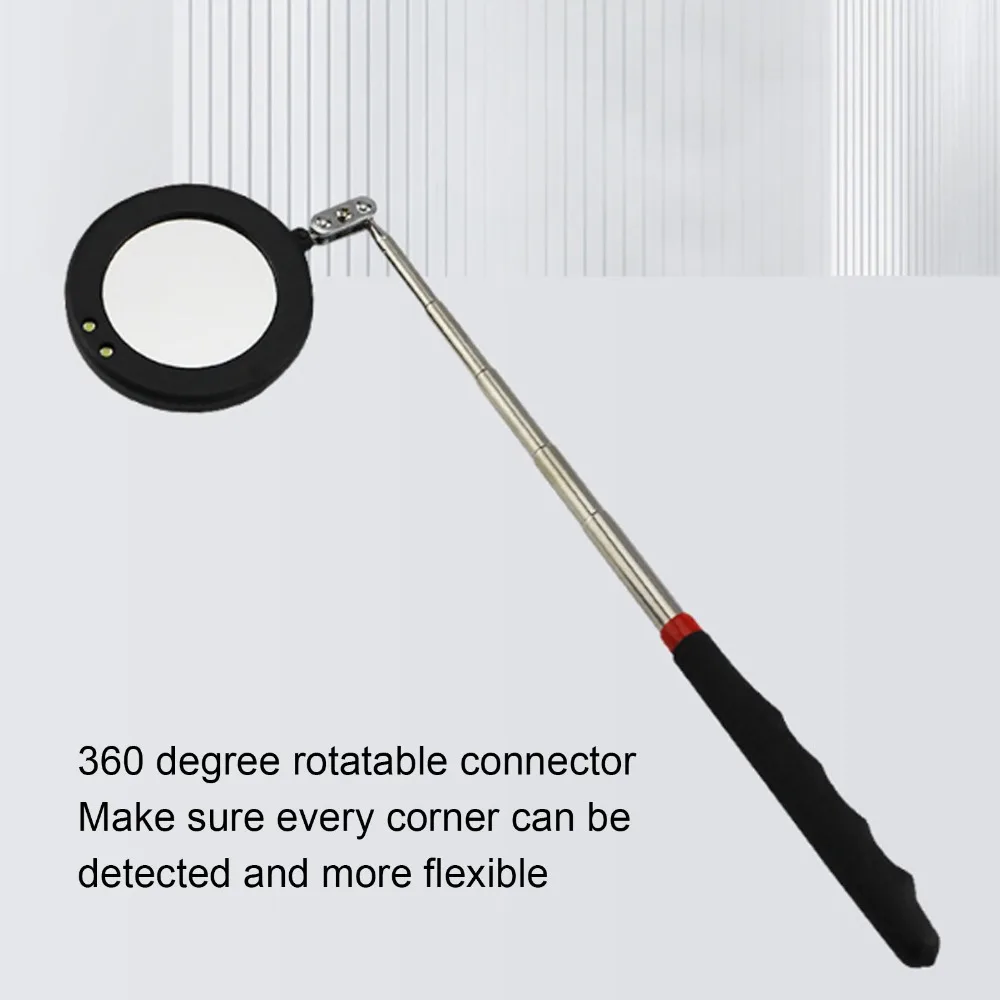 Stainless Steel Telescopic Inspection Mirror 360 Degree Swivel 275mm to 875mm Retractable Inspection Mirror Universal LED Light