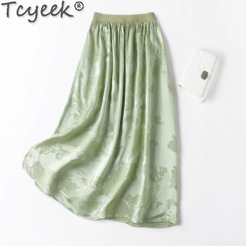 

Tcyeek 30mm Mulberry Silk Skirts for Woman Spring Summer Clothes Women's Elegant Skirts 50% Real Silk Long Skirt Split Faldas