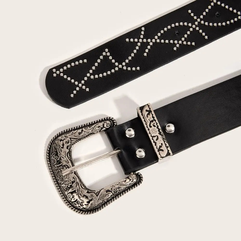 الرجعية الكورية حزام المرأة القوطية الجلود مشبك حزام الخصر أسود أبيض برشام فستان حزام الجينز الفتيات حار