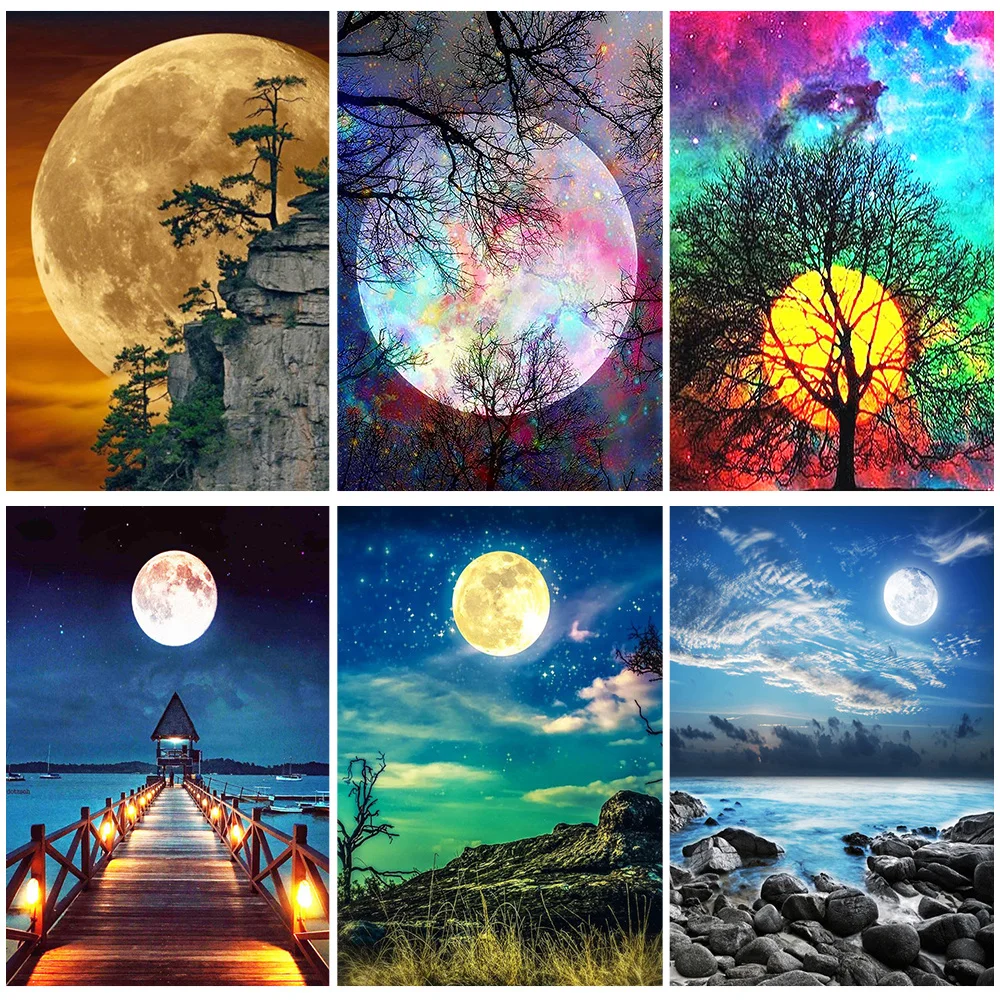 

Miaodu New DIY 5D Diamond Painting Moon Tree Full Drill Mosaic Landscape Animal Diamond Embroidery Art Rhinestone Home Decor