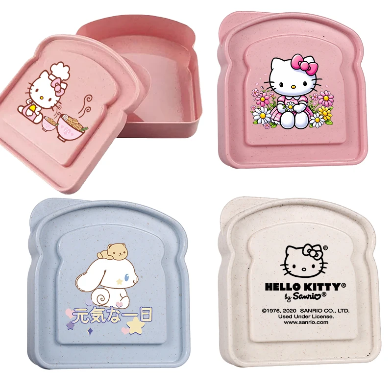 

HelloKitty Sanrio Sandwich Containers Toast Shaped Portable Lunch Box Silicone Bento Box with Lid Reusable Microwave Lunch Case