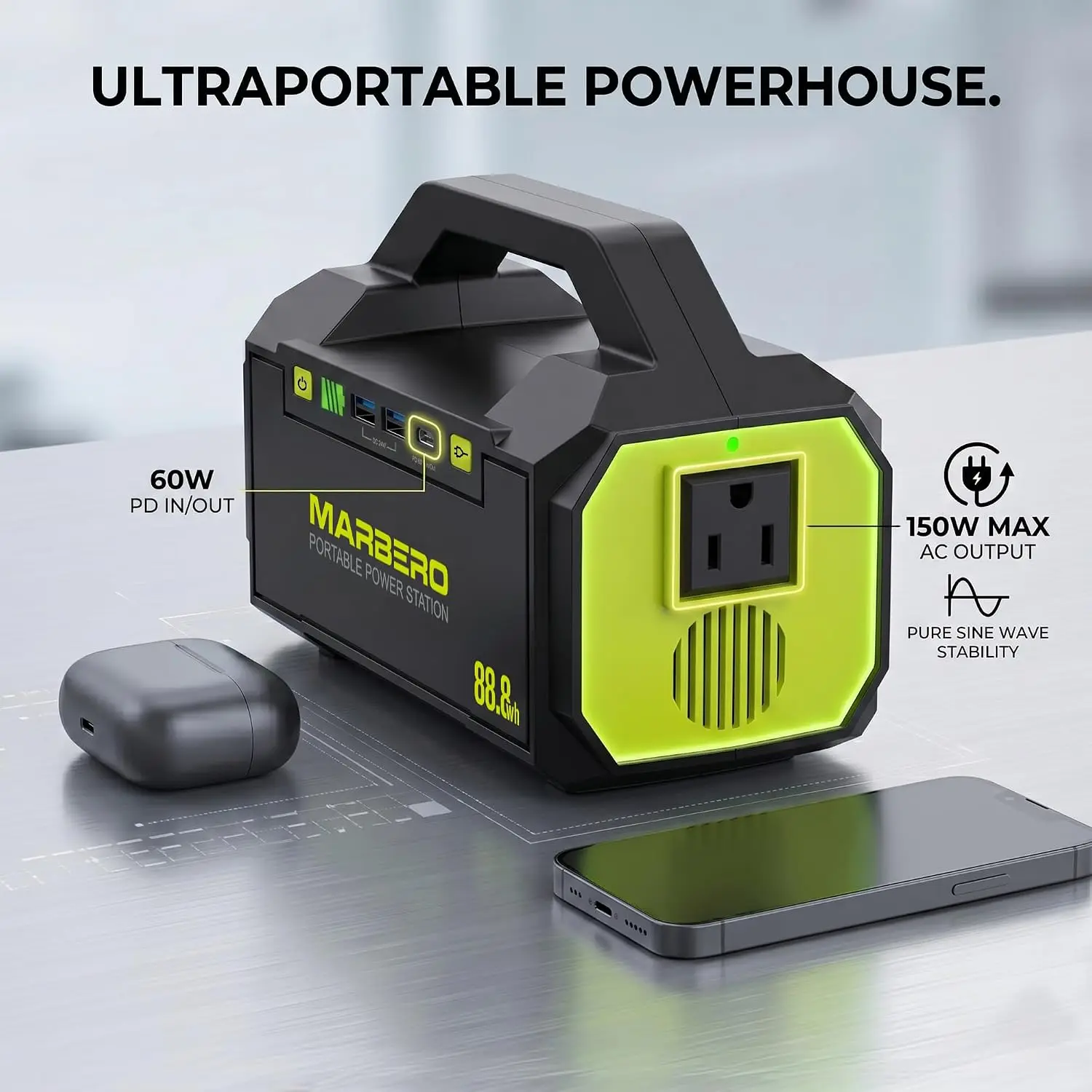 Portable Power Station with AC Outlet 100W Solar Generator 88.8Wh | Solar Power Bank with AC Outlet 150W Surge Outdoor Battery view 3