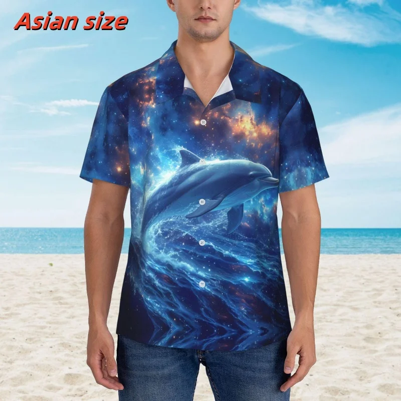 Marine Whales Patroon Hawaiiaans Shirt Voor Mannen Kleurrijke Galaxy 3D Bedrukte Blouse Zomer Losse Revers Tops Met Korte Mouwen Aloha Shirts