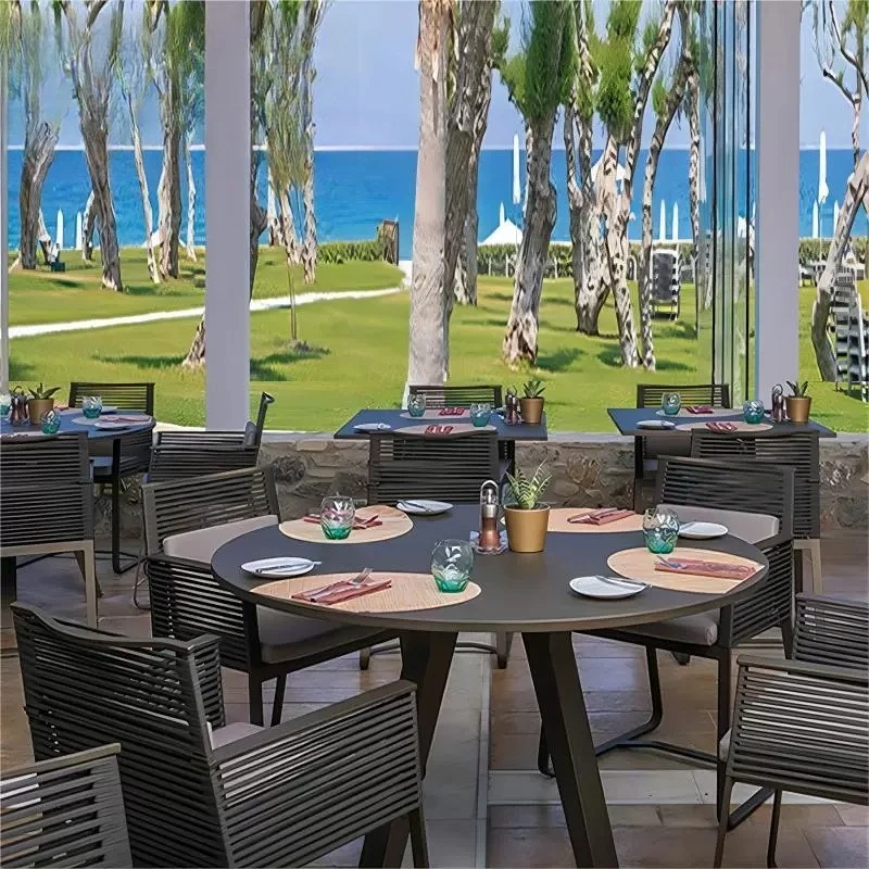 Outdoor villa tables and chairs, high-end teak long table, open-air waterproof and sunscreen table and chairs, hotel B&B, garden