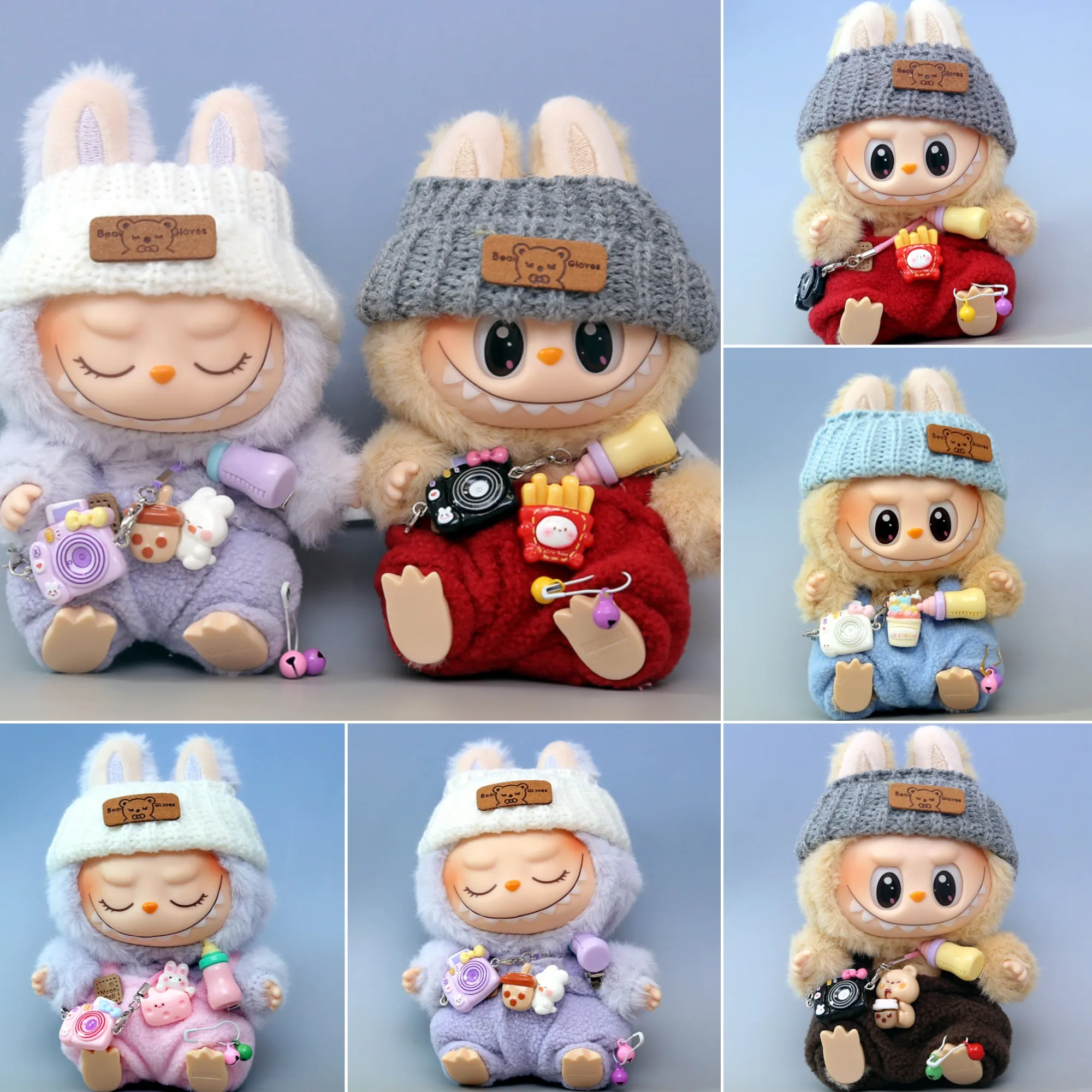 

Clothes For Labubu Cute Milk Bottle Overalls With Bear Logo Hat Set Clothing Accessories Suitable For 15 Cm 17 Cm 1st To 3rd Gen