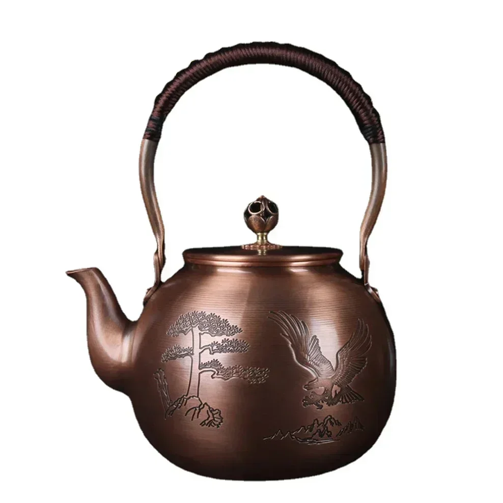 1600ML Antique Pure Copper Teapot Health Boiling Water Pot Handmade Carved Pot Red Copper Tea Set