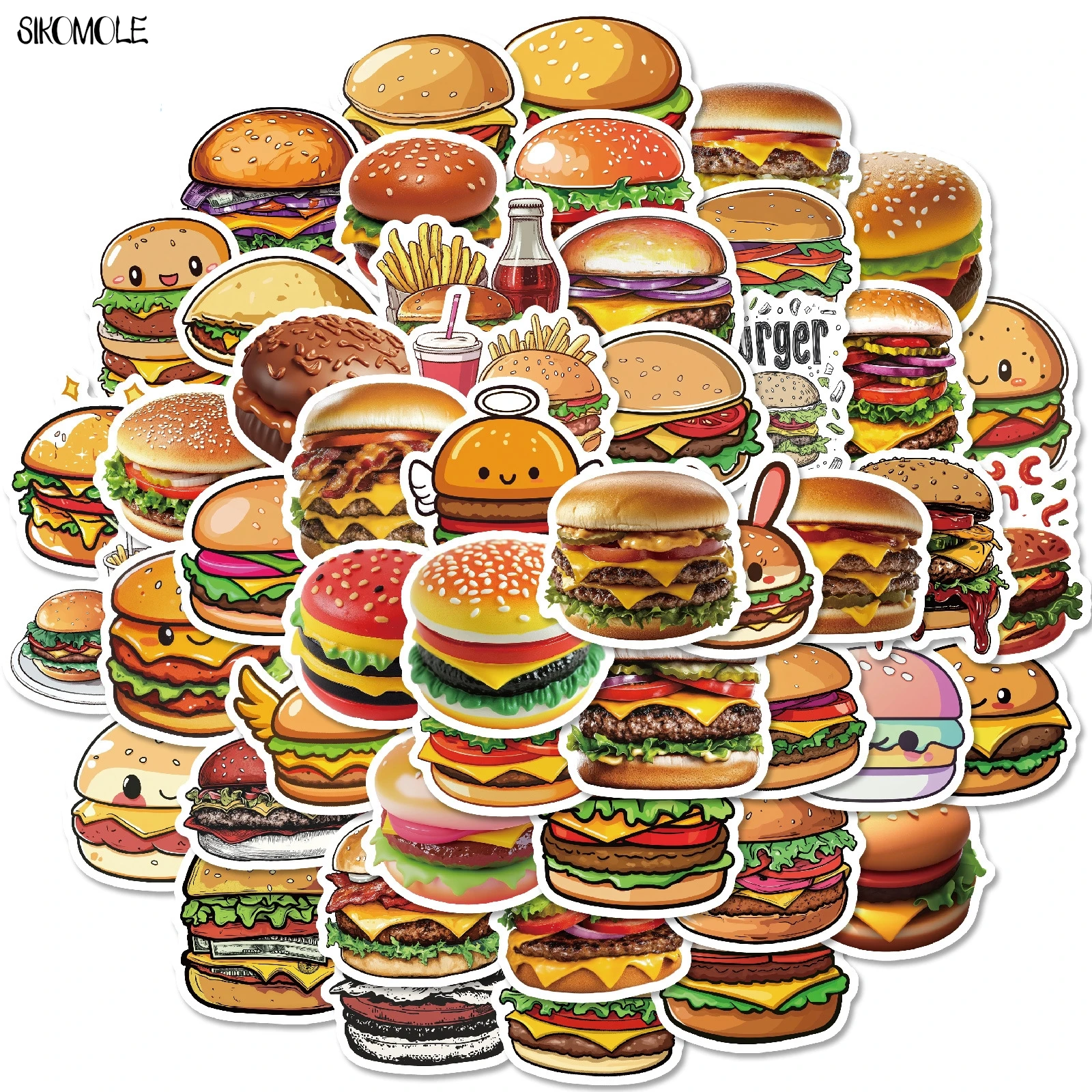 10/30/50PCS Cute Cartoon Food Burger Fries Gourmet Stickers Aesthetic Kawaii DIY Kid Travel Luggage Fridge Graffiti Sticker Pack