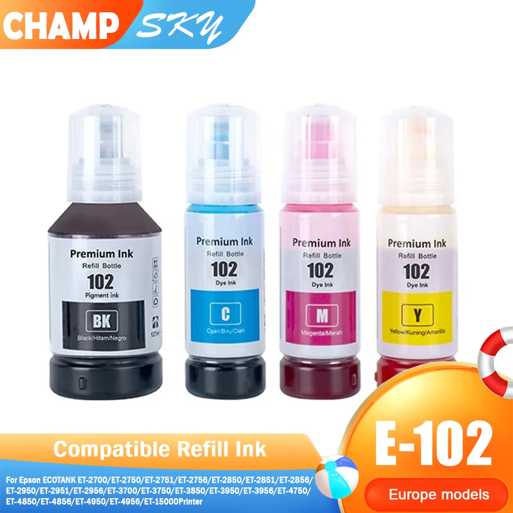SKY 102 Premium Ink, 102 Ink C13T03R Refill Ink for Epson ET-2700 ET-2750 2850 2856 3700 3750 3850 4750 4850 4856 ET-15000 Etc