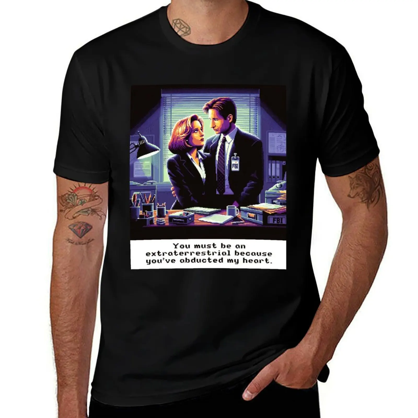 X-Files Mulder and Scully Funny Valentine’s Day Pixel Art T-Shirt Big and Tall Basic Tee Shirt