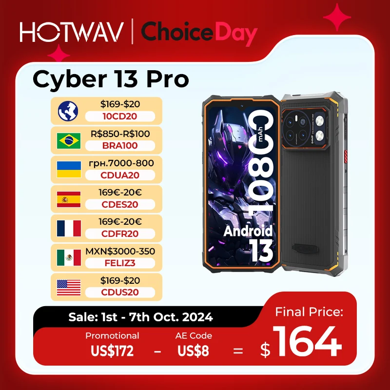 [World Premiere] HOTWAV Cyber 13 Pro 20GB+256GB 6.6'' FHD+ 2K 150LM Flashlight 64MP Android 13 10800mAh 20W Fast Charging Global