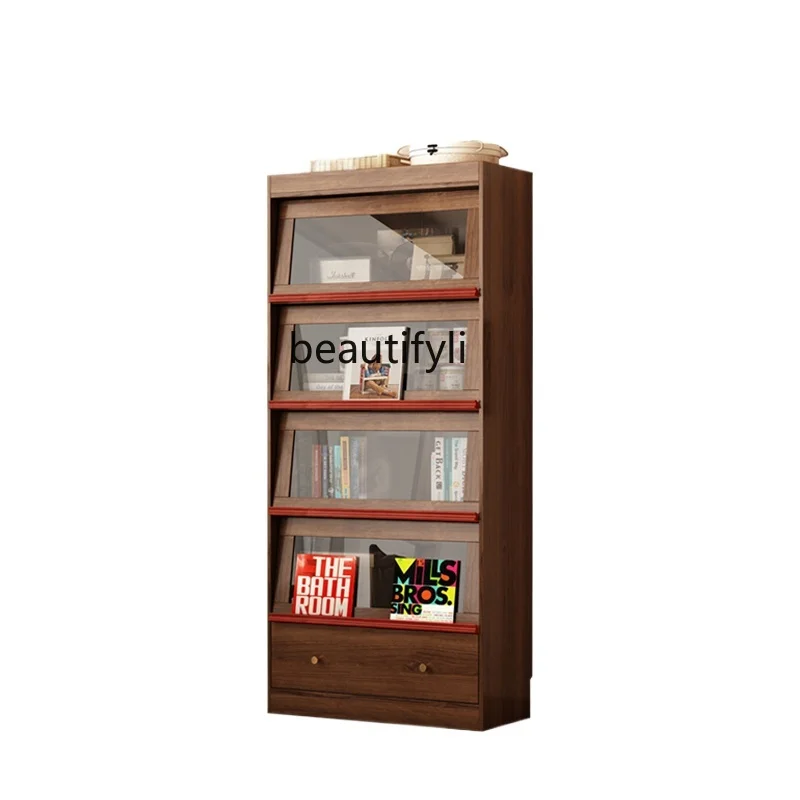 

Dust-proof bookcase glass door Walnut display cabinet Free combination bookshelf Floor-to-ceiling door Small vertical cabinet