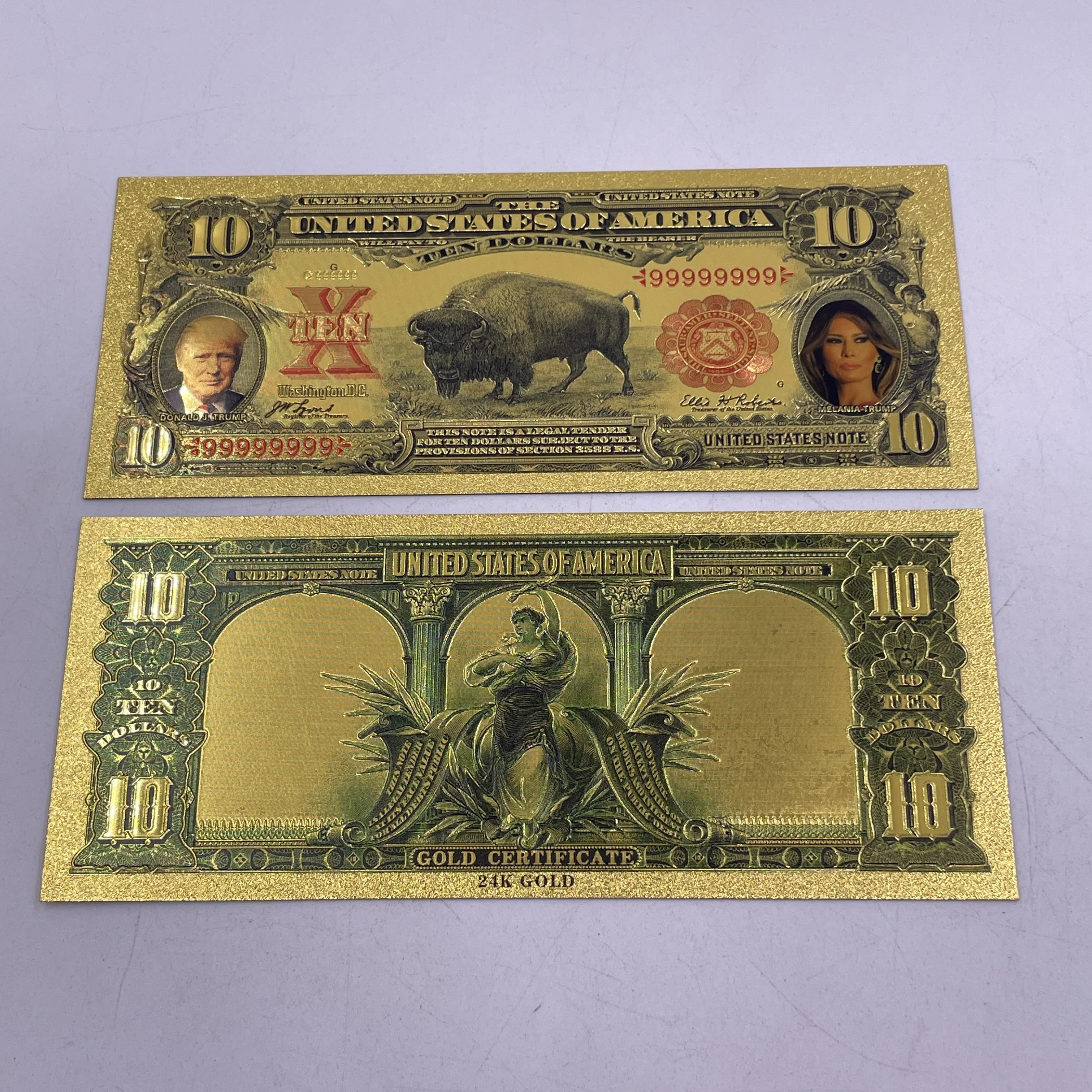 US President Donald Trump and His Wife Gold Foil Banknote 1901 $10 buffalo Note Bill For Collectibles Gift