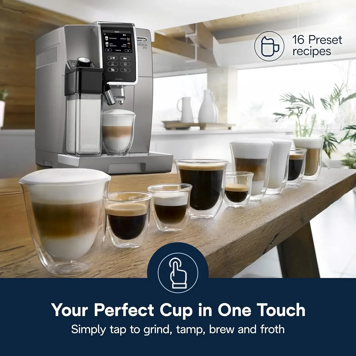 Dinamica Plus Connected Espresso & Coffee Machine with Automatic Milk Frother, One Touch Latte, Cappuccino, Color Touc