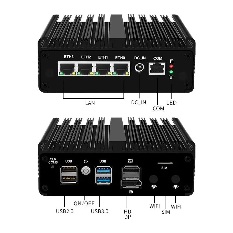 J5005 N6415 N5105 J6413 Komputer Kotak Tanpa Kipas Industri Daya Rendah 4Lan 2.5G Win10 Openwrt Server Jaringan PC Firewall Perusahaan