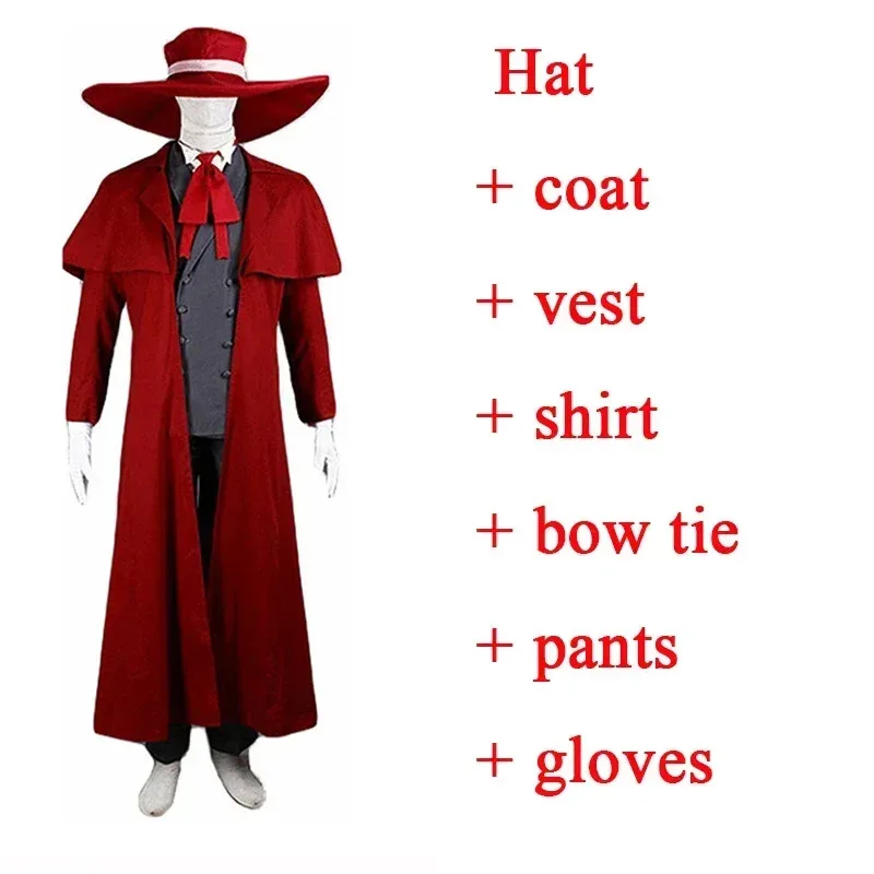 CyAnime Hellsing Alucard تأثيري ازياء معطف أحمر طويل قبعة قفازات اكسسوارات موحدة مجموعات الرجال ملابس حريمي لجميع القديسين