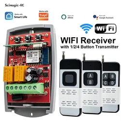 Smart Garage Door Opener Wifi Controller Open Gate Rf Switch Module 2ch 7-250v Receiver 1/2/4 Button Transmitter Works with Tuya